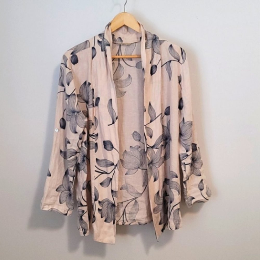 Italian Linen Cardigan Shirt With Print - Picture 2 of 10